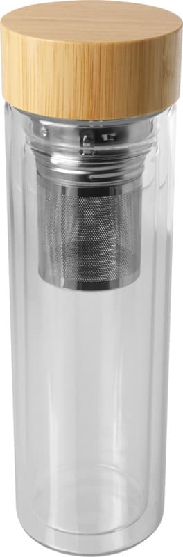 Bailey 400 ml borsilicate glass infuser bottle with bamboo lid