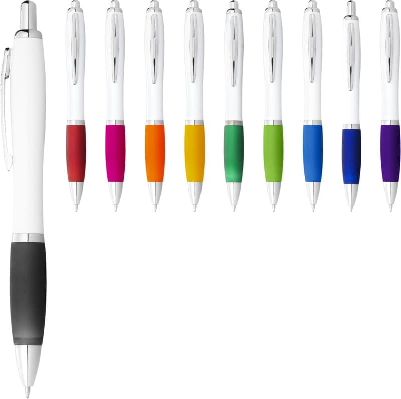 Nash ballpoint pen with white barrel and coloured grip (black ink) 3
