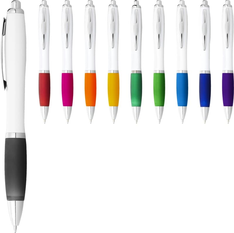 Nash ballpoint pen white barrel and coloured grip (blue ink) 3