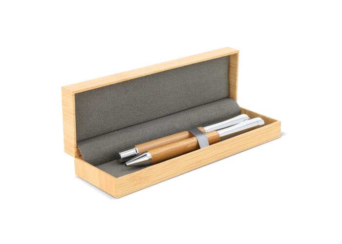 Metal ball pen and rollerball set bamboo in gift box 2