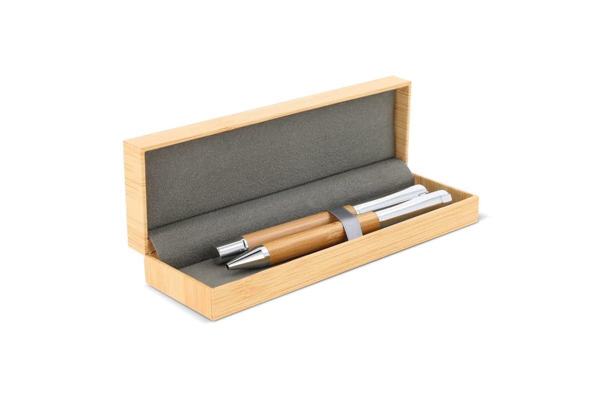 Metal ball pen and rollerball set bamboo in gift box 3