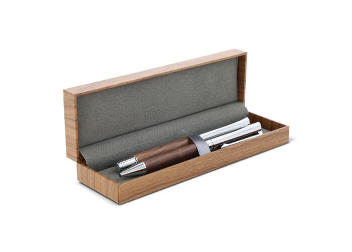Metal ball pen and rollerball set walnut wood in gift box 2