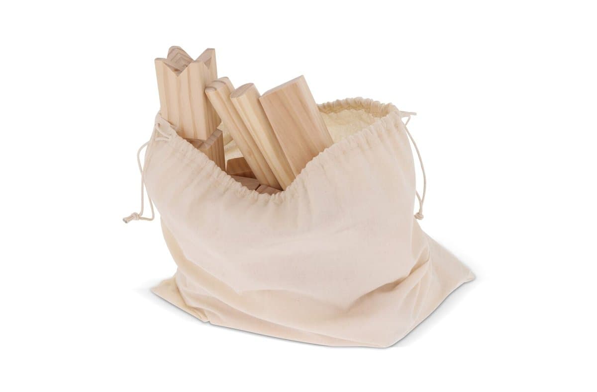 Wooden Kubb game in pouch 5