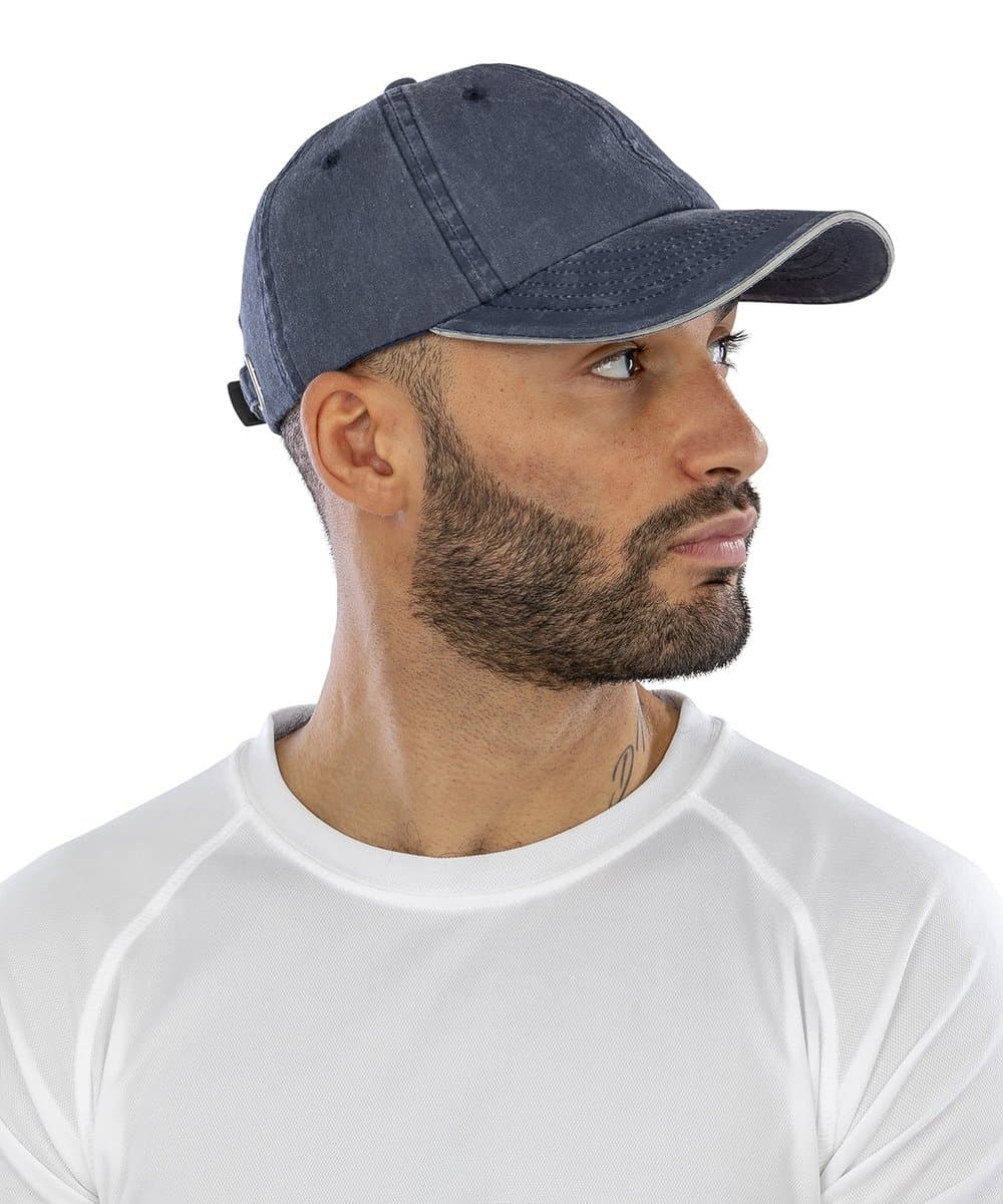 Washed fine line cotton cap with sandwich peak 1
