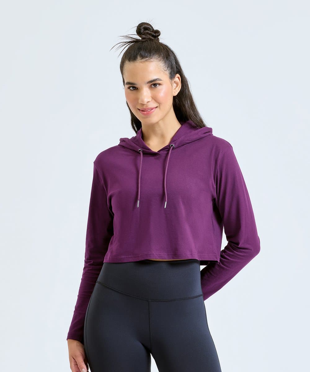Women's TriDri® cropped hooded long sleeve t-shirt 1