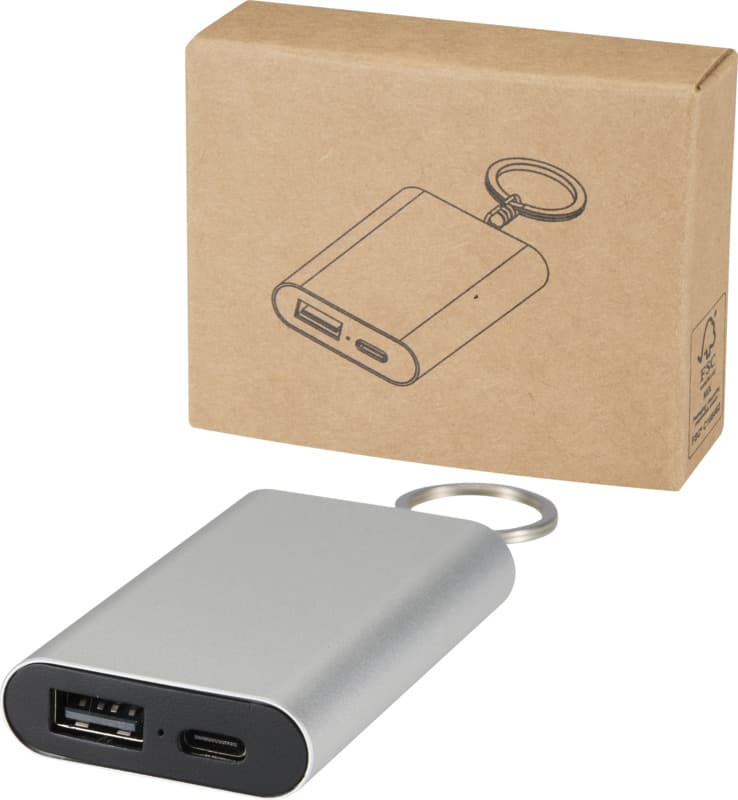 Arcturus 2000 mAh recycled aluminium power bank with keychain