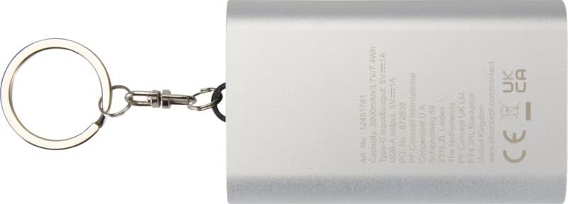 Arcturus 2000 mAh recycled aluminium power bank with keychain 3