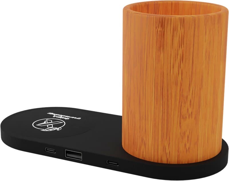 SCX.design W17 10W light-up logo wireless charging pad and bamboo pencil holder 3