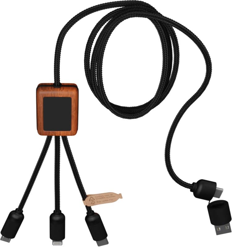 SCX.design C38 40W 5-in-1 rPET light-up logo charging cable with squared wooden casing 2