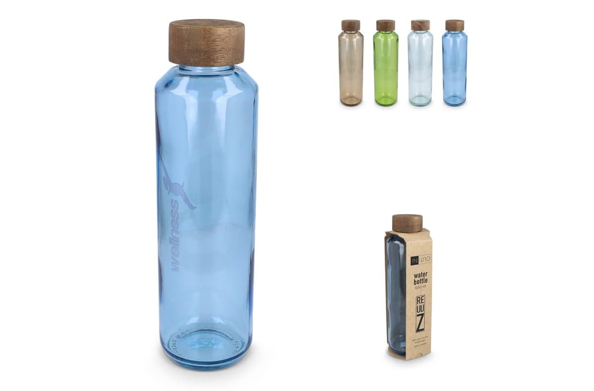 InSideOut Recycled Glass Waterbottle ReuuZ with wooden cap 650ml