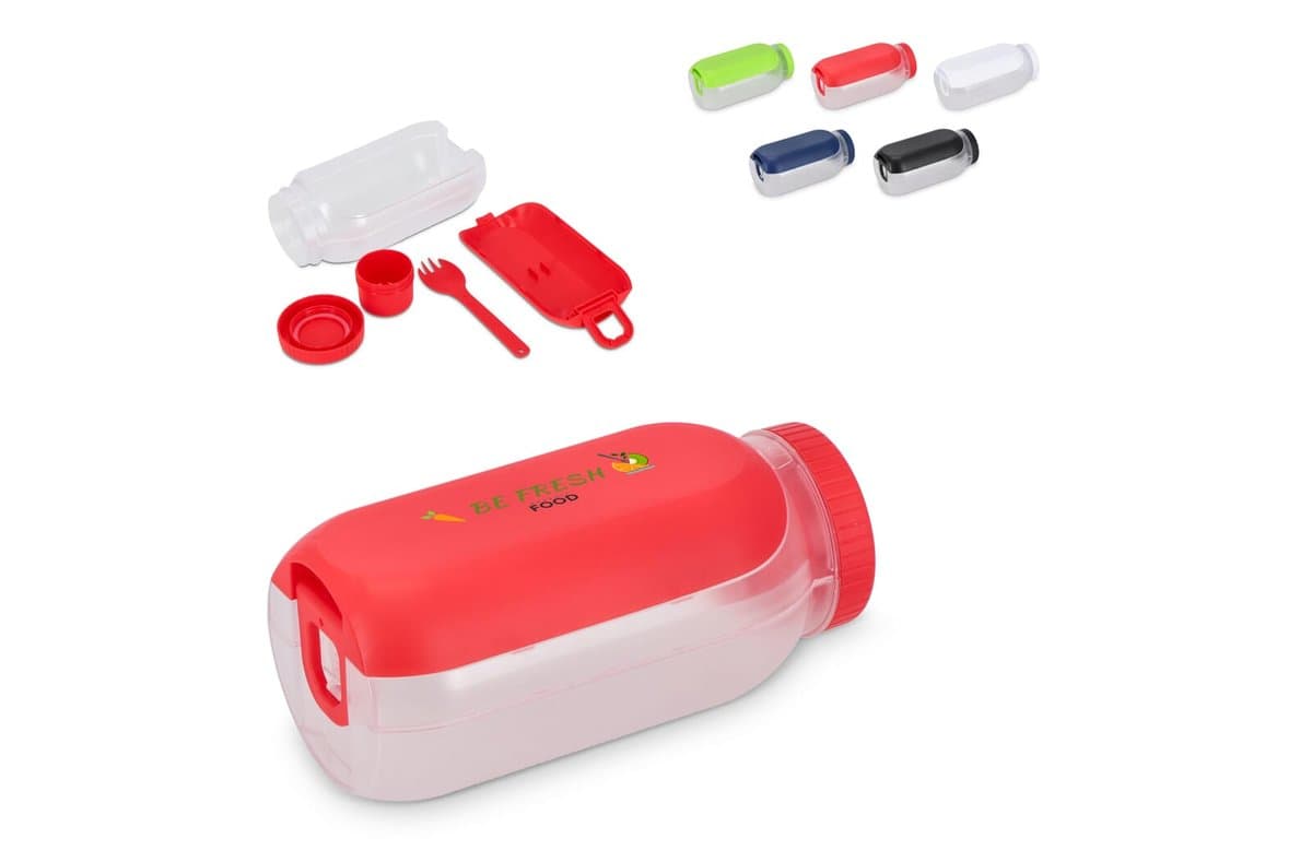 All-in-One Lunch Bowl Container with Sauce Compartment & Spoon-fork