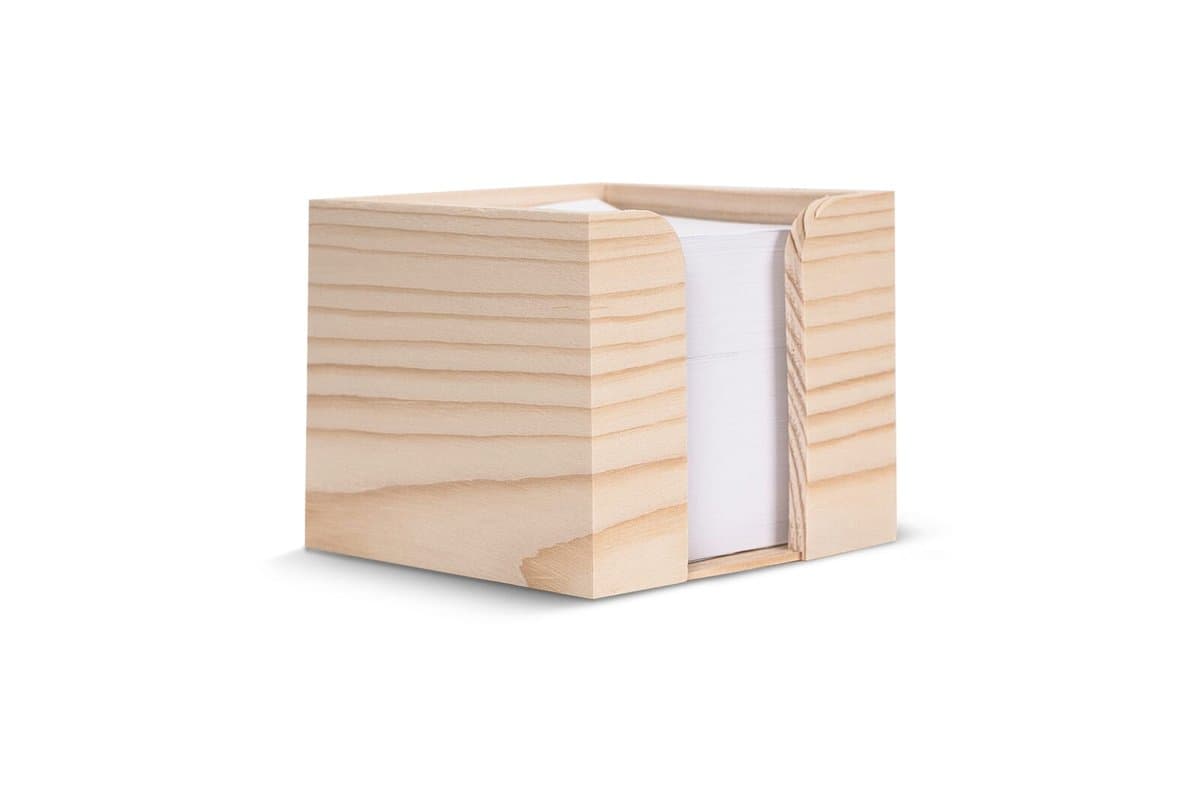Paper pad 10x10x8.5cm in wooden cube box 3