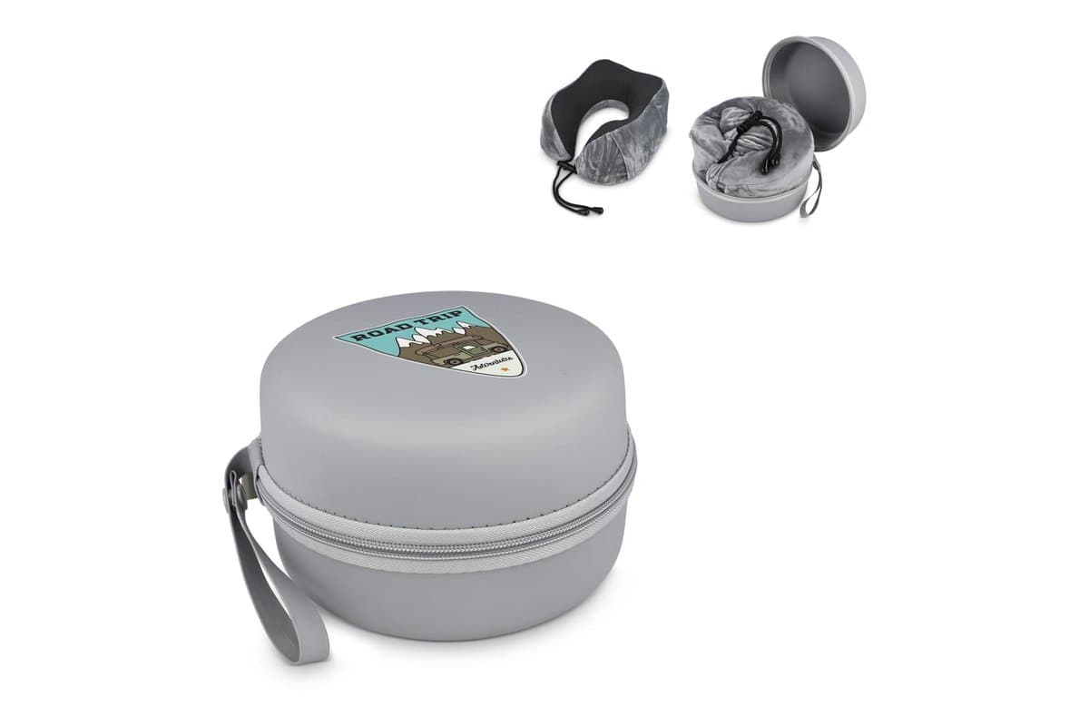Contoured memory foam travel pillow with EVA case