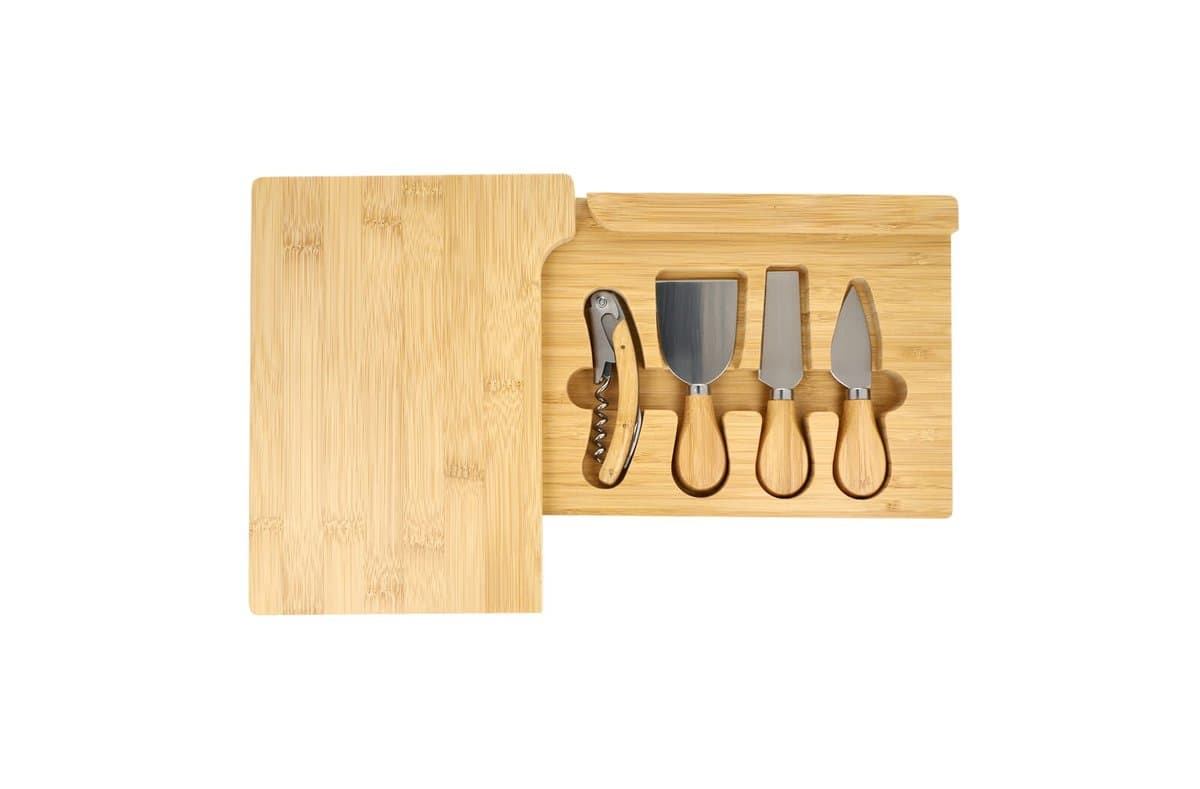 4pc Bamboo cheese & wine serving set 4