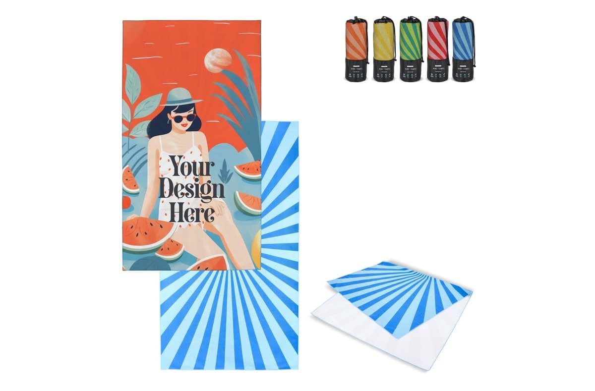R-PET quick dry beach towel 100x180cm with pouch (200g/m²) sublimation