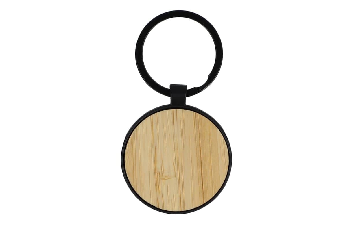 Bamboo and metal keychain round 3