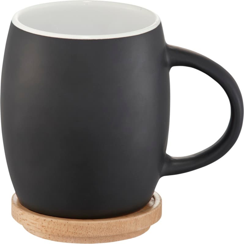 Hearth 400 ml ceramic mug with wooden coaster
