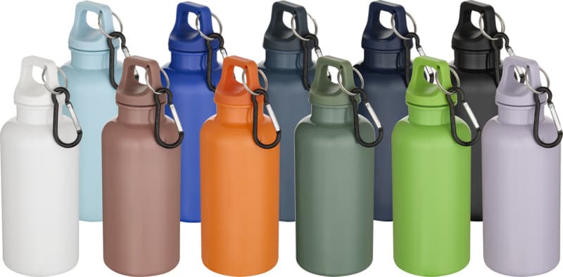 Oregon 400 ml solid colour RCS recycled plastic water bottle with carabiner  3