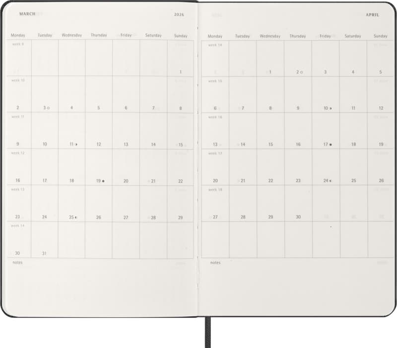 Moleskine horizontal hard cover 12 month L weekly planner 5
