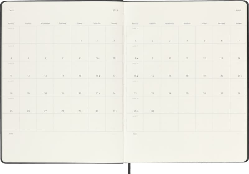 Moleskine hard cover 12 month XL weekly planner 5