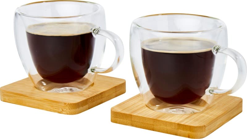 Manti 2-piece 100 ml double-wall glass cup with bamboo coaster  3