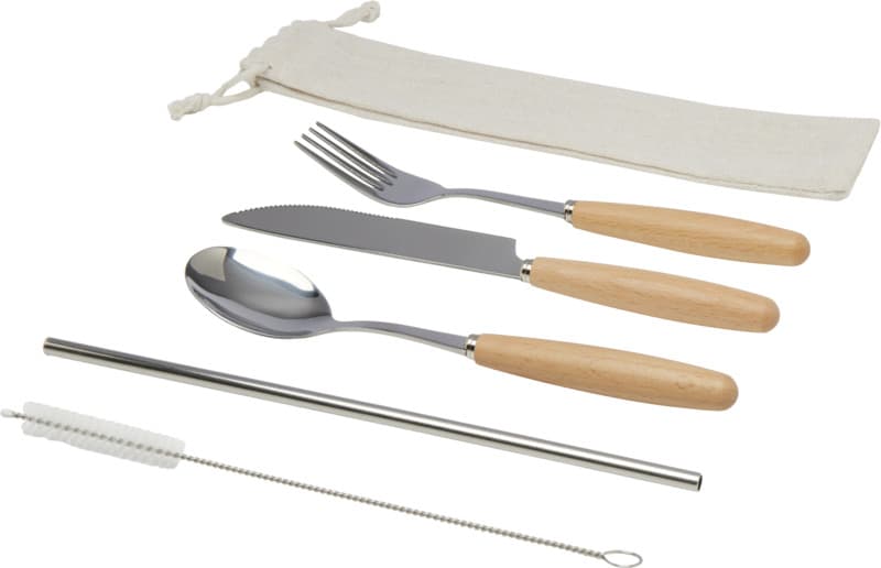 Root 5-piece stainless steel and beech wood cutlery set 