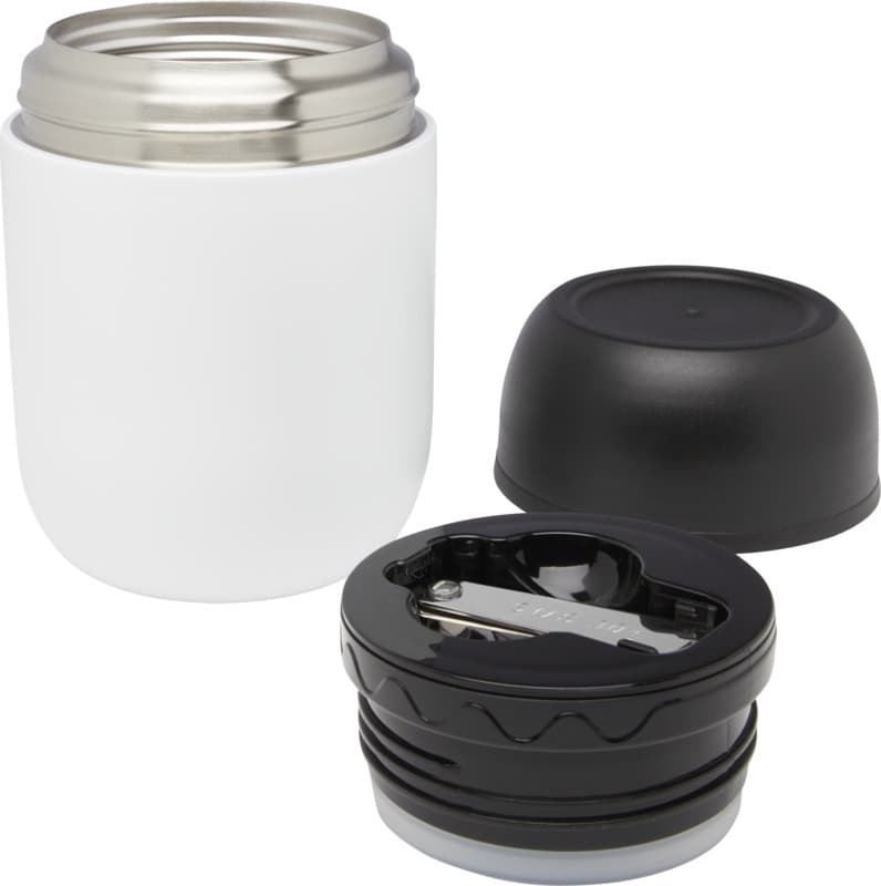 Supo 480 ml double-walled recycled stainless steel lunch pot with foldable spoon 4