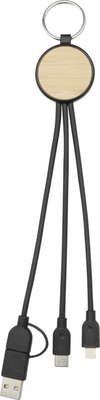 Tecta 6-in-1 recycled plastic/bamboo charging cable with keyring 2