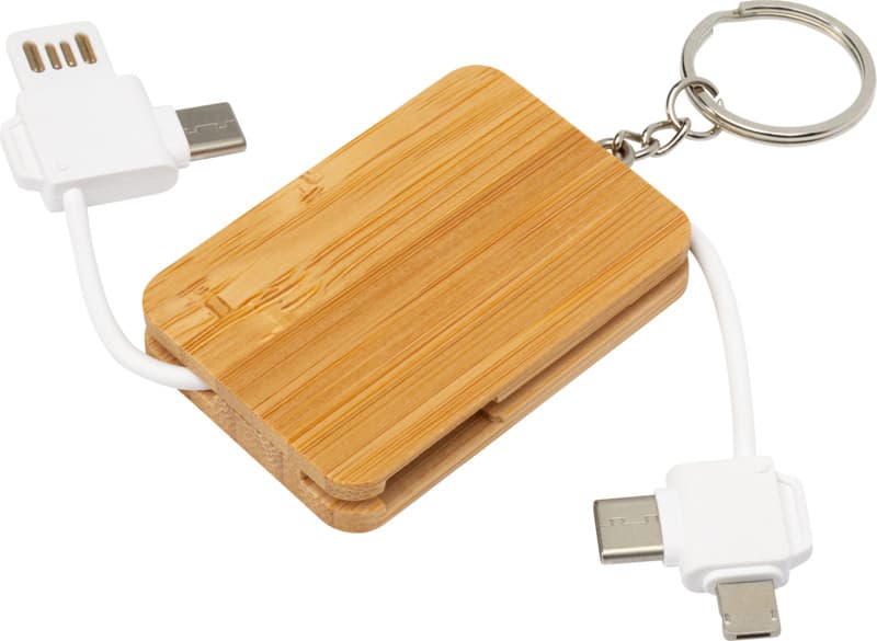Reel 6-in-1 retractable bamboo key ring charging cable