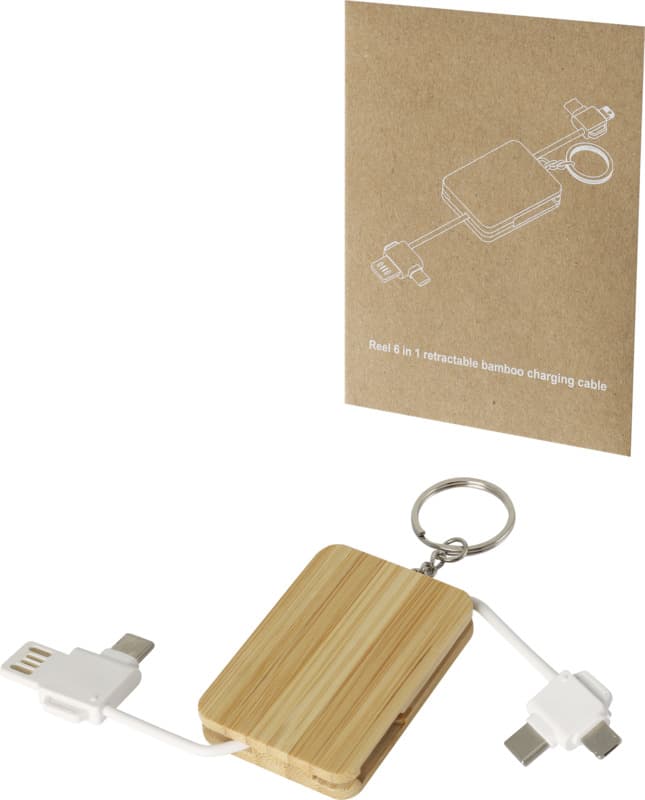 Reel 6-in-1 retractable bamboo key ring charging cable 4