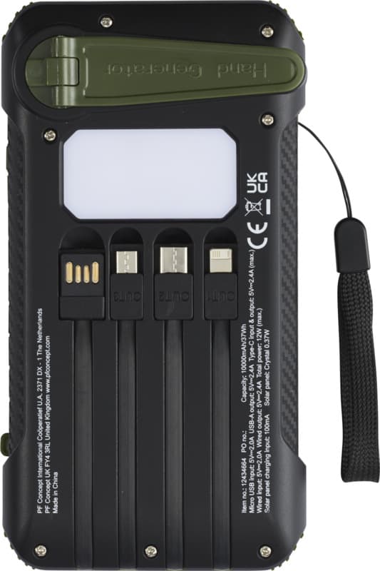 Soldy 10.000 mAh RCS recycled plastic solar dynamo power bank  3