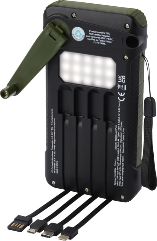 Soldy 10.000 mAh RCS recycled plastic solar dynamo power bank  4