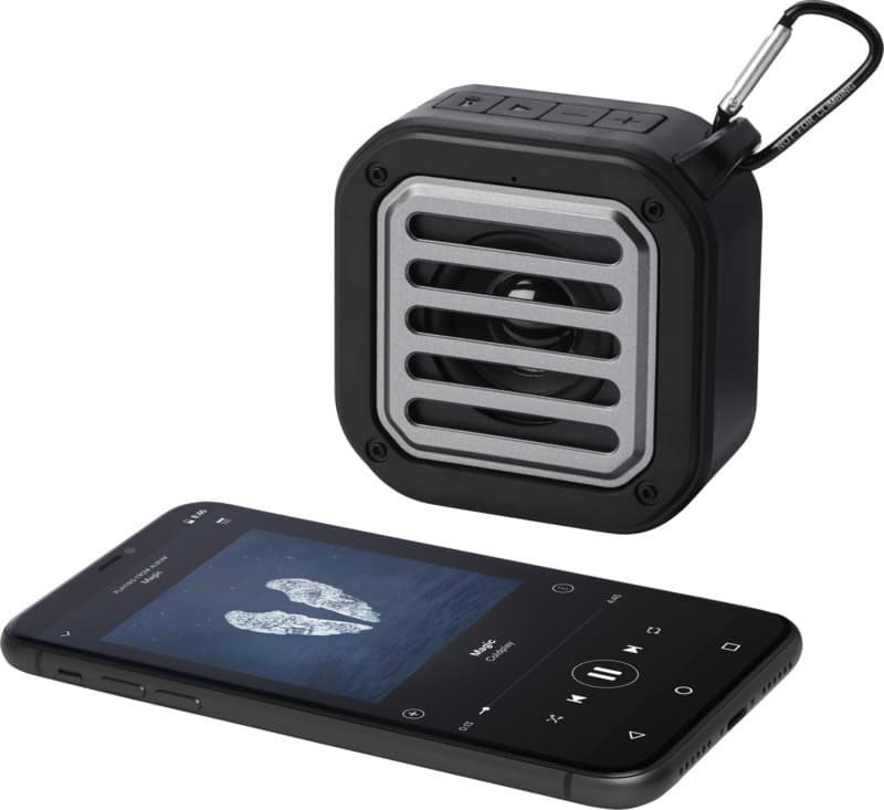 Solo 3W IPX5 RCS recycled plastic solar Bluetooth® speaker with carabiner  4