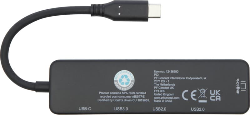 Loop RCS recycled plastic multimedia adapter USB 2.0-3.0 with HDMI port 3