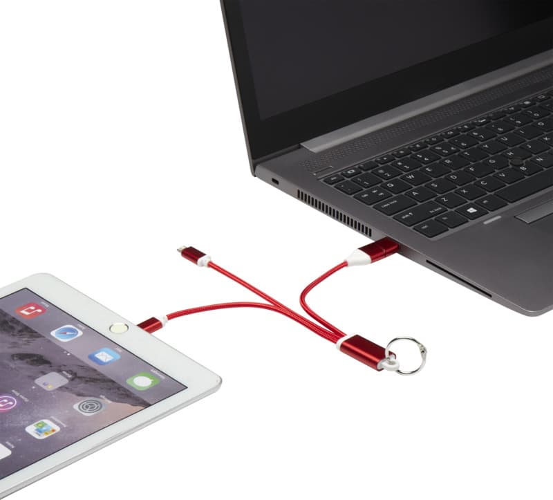Metal 4-in-1 recycled aluminium charging cable with keychain 3