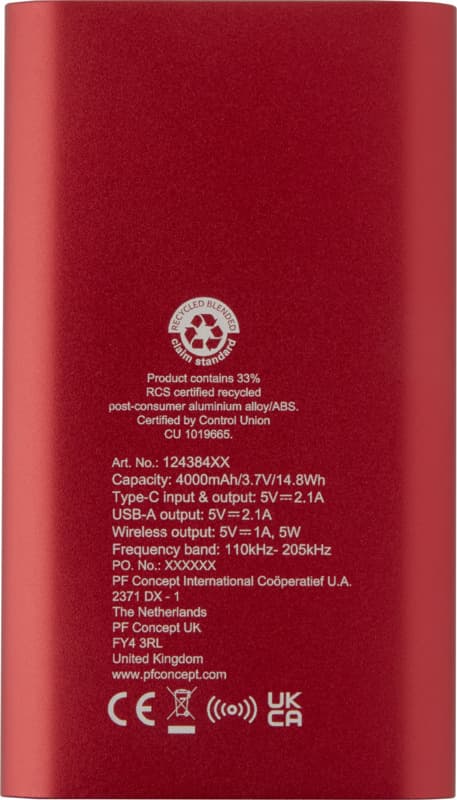 Juice 4000 mAh Type-C recycled aluminium wireless power bank  3