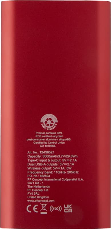 Juice 8000 mAh Type-C recycled aluminium wireless power bank 3