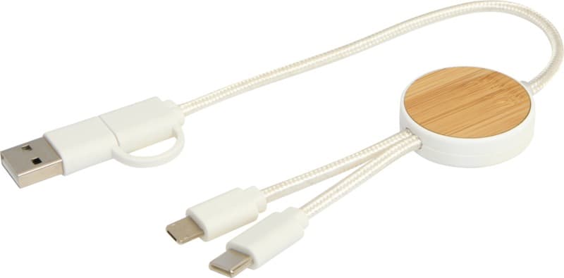 Chechia 5-in-1 recycled plastic 30 cm data sync and 27W fast charge cable with bamboo details 4