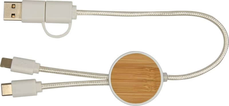 Chechia 5-in-1 recycled plastic 30 cm data sync and 27W fast charge cable with bamboo details 2