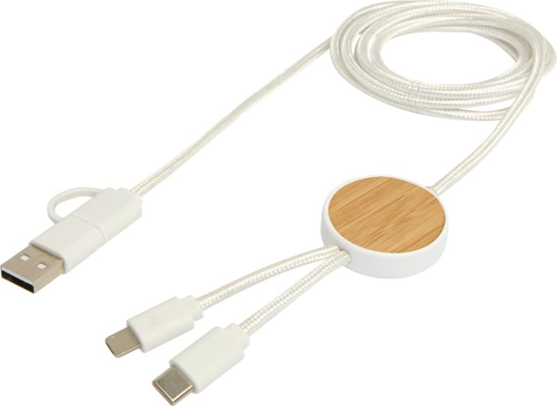 Chechia 5-in-1 recycled plastic 150 cm data sync and 27W fast charge cable with bamboo details 4