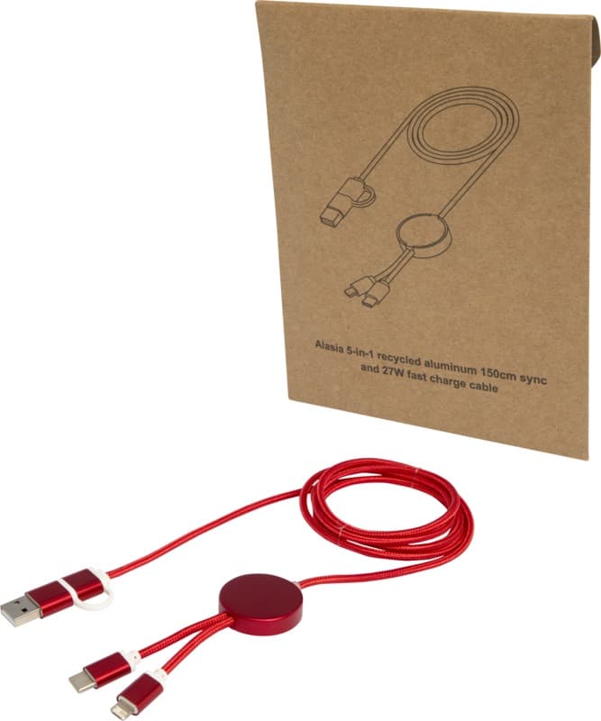 Alasia 5-in-1 recycled aluminium and plastic 150 cm data sync and 27W fast charge cable