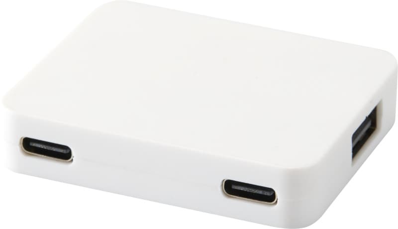 Gaia 4-port USB hub with USB-A and Type-C output and dual input - made from recycled plastic
