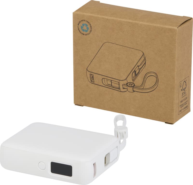 Acrux 10.000 mAh 35W tablet power bank with built in Type-C cable - made from recycled plastic