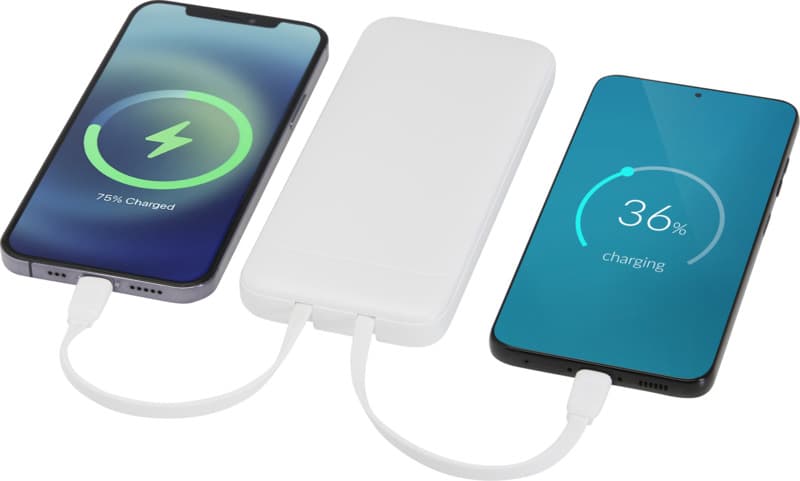 Adhil 10.000 mAh 10W recycled plastic power bank with 2 built-in cables 5