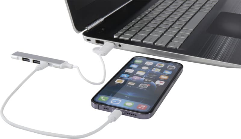 Alkaid 4-port recycled aluminium USB-A and Type-C hub with dual input 3