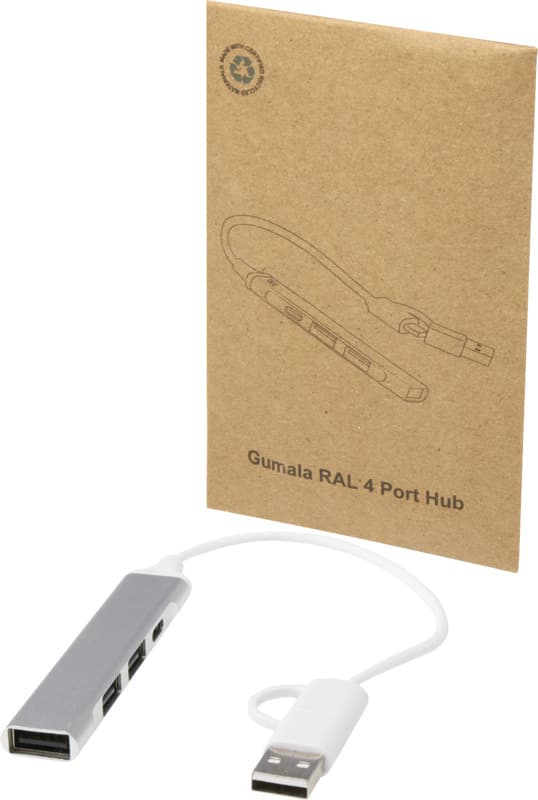 Alkaid 4-port recycled aluminium USB-A and Type-C hub with dual input 4