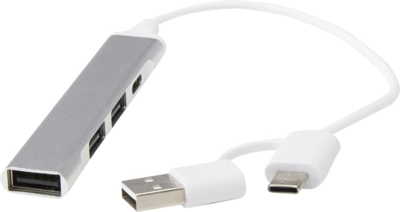 Alkaid 4-port recycled aluminium USB-A and Type-C hub with dual input 5