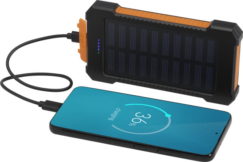 Altair 5000 mAh 10W recycled plastic rugged solar power bank with built-in torch 5