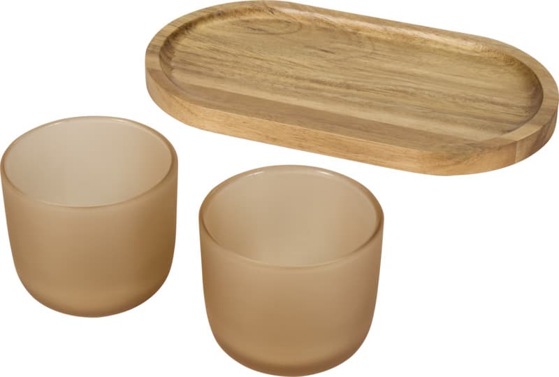 Male wooden serving tray and glass cups with matt finish set 3