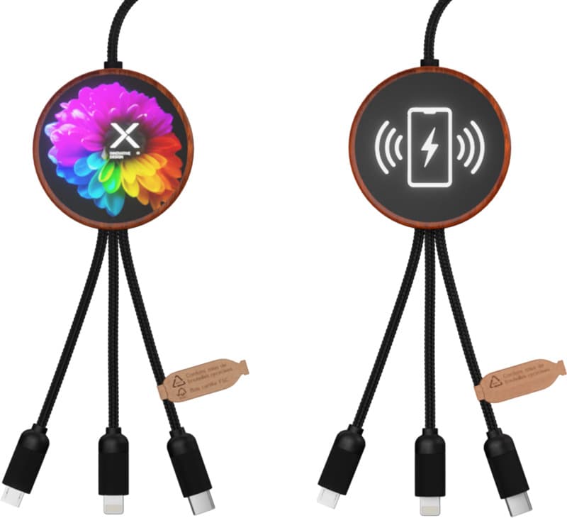 SCX.design C40 5-in-1 rPET light-up logo charging cable and 10W charging pad